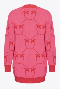 Pièces En Maille|PINKO Maxi Cardigan En Jacquard Monogram Fuchsia/Rouge