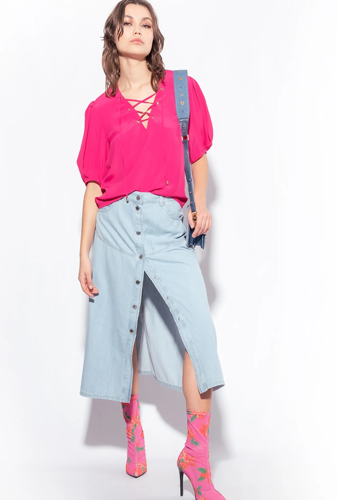 Jupes|PINKO Maxi Jupe En Denim Fluide Delavage Clair
