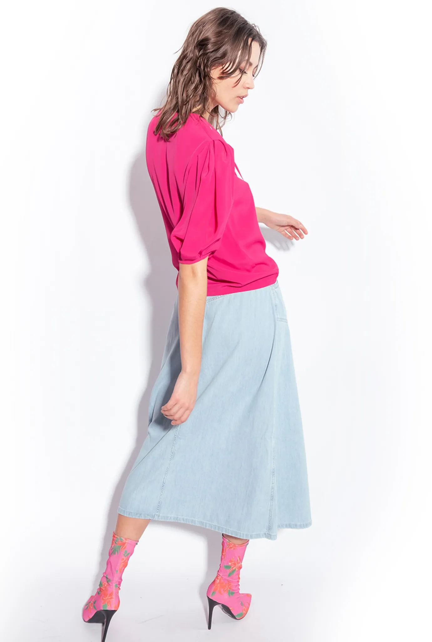 Jupes|PINKO Maxi Jupe En Denim Fluide Delavage Clair