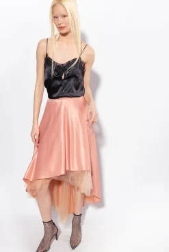 Jupes|PINKO Maxi Jupe En Satin Duchesse Et Tulle Rose - Camee