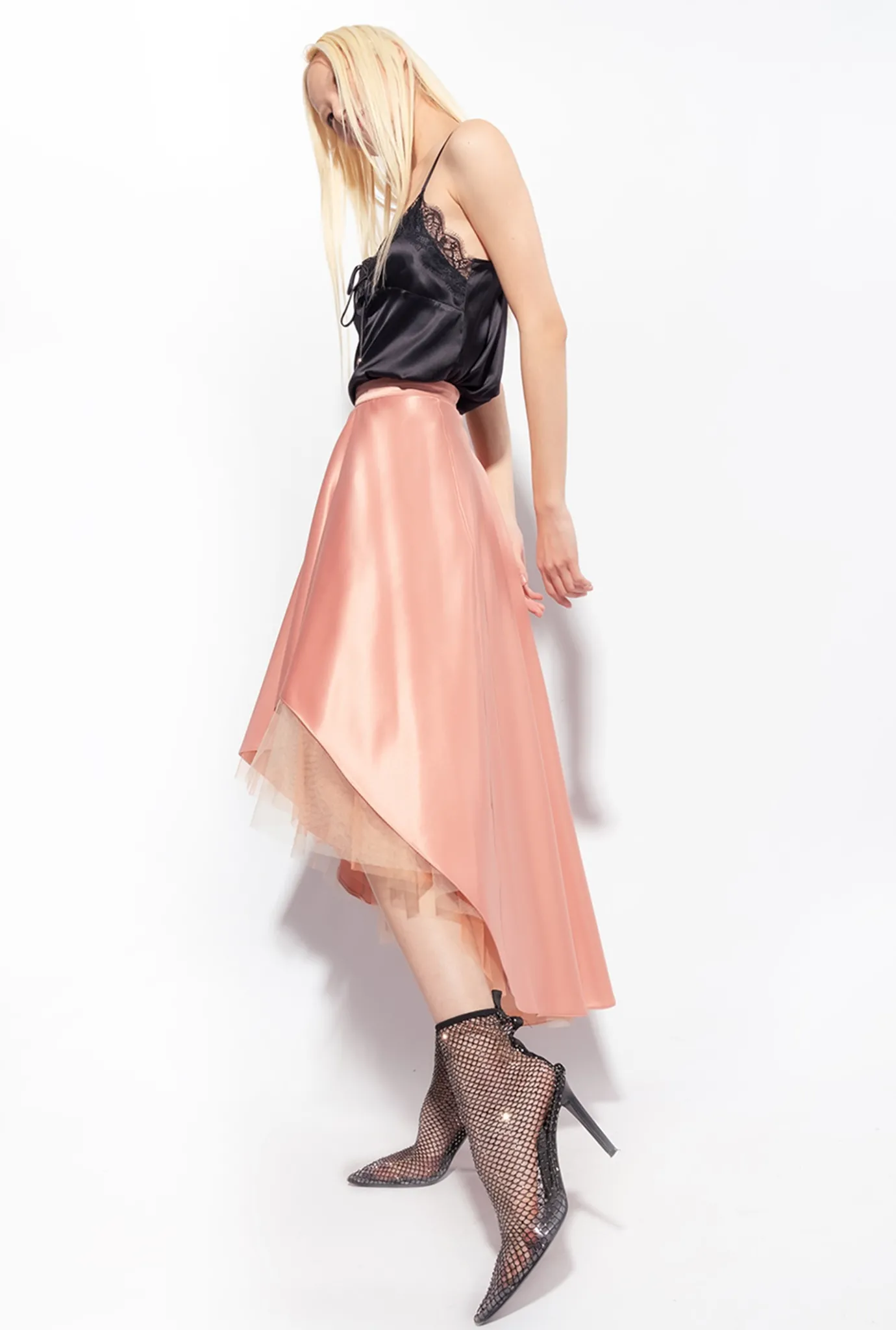 Jupes|PINKO Maxi Jupe En Satin Duchesse Et Tulle Rose - Camee