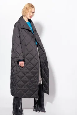 Vêtements D'extérieur|PINKO Maxi Manteau Matelasse A Broderie Noir Limousine