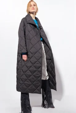 Vêtements D'extérieur|PINKO Maxi Manteau Matelasse A Broderie Noir Limousine