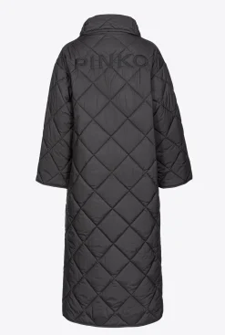 Vêtements D'extérieur|PINKO Maxi Manteau Matelasse A Broderie Noir Limousine