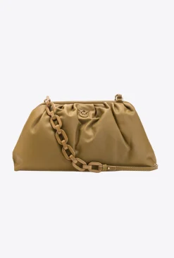 Pochettes|PINKO Maxi Pochette Chain Color Block Beige-Or Antique