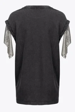 Topwear|PINKO Maxi T-Shirt Wing And Logo Gris-Noir Intense