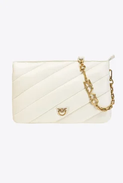 Sacs À Bandoulière|PINKO Medium Twins Bag Maxi Quilt Blanc+Blanc-Or Antique