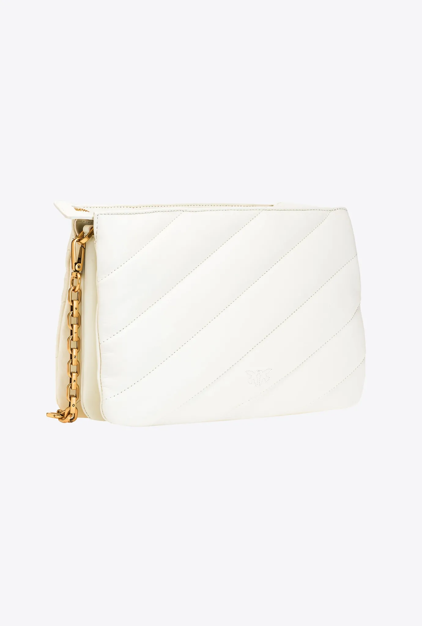 Sacs À Bandoulière|PINKO Medium Twins Bag Maxi Quilt Blanc+Blanc-Or Antique
