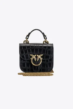 Sacs De Soirée|PINKO Micro Love Bag Bell Croco Noir-Vieil Or