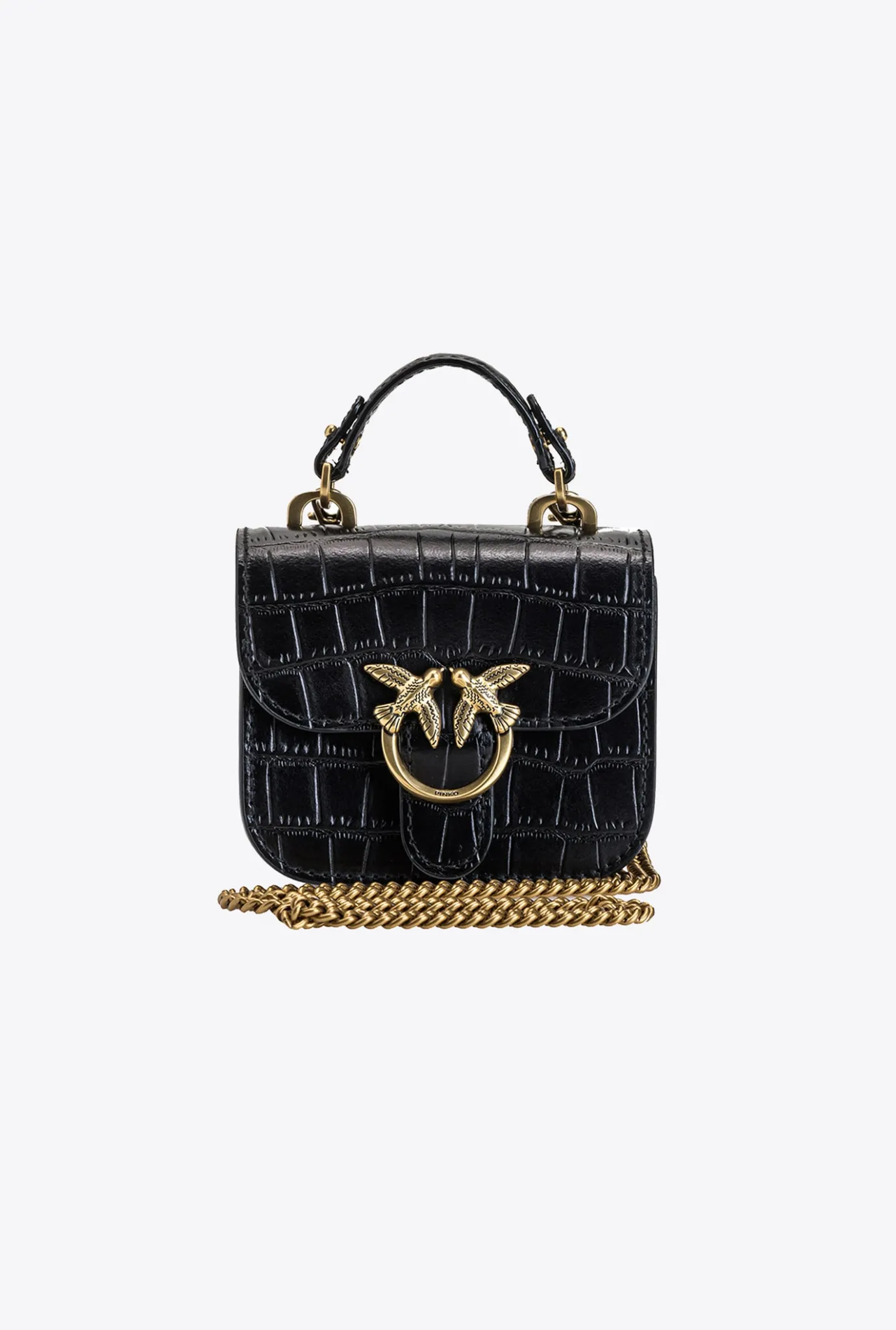 Sacs De Soirée|PINKO Micro Love Bag Bell Croco Noir-Vieil Or