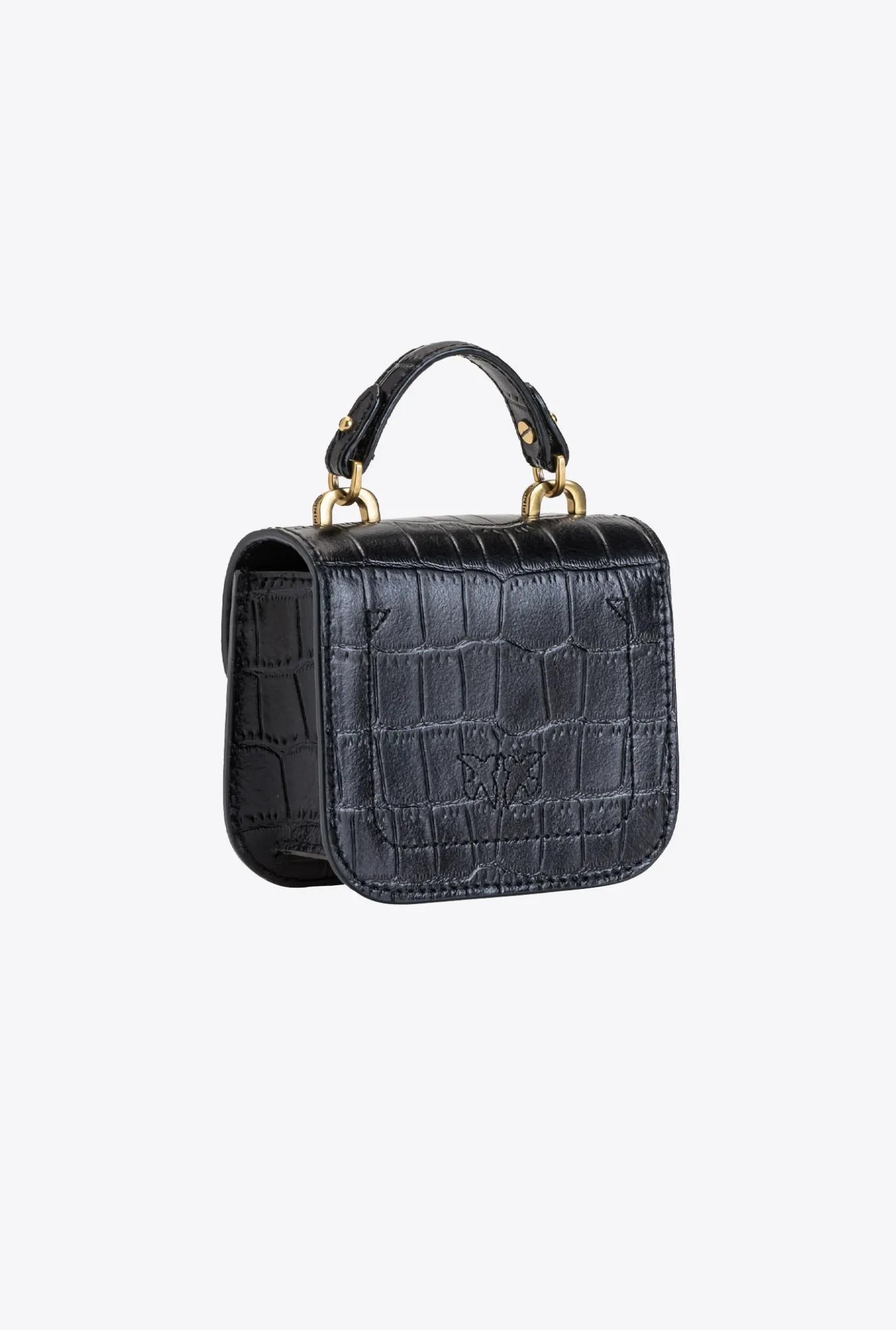 Sacs De Soirée|PINKO Micro Love Bag Bell Croco Noir-Vieil Or
