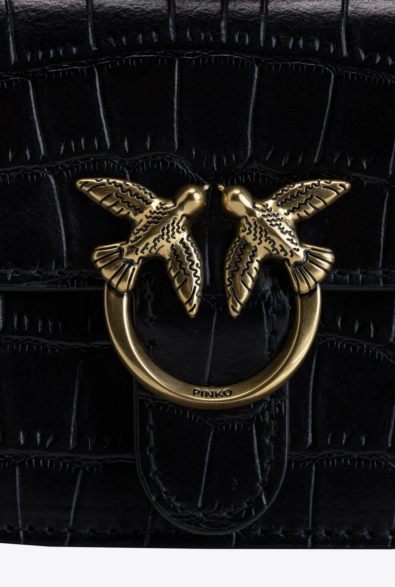 Sacs De Soirée|PINKO Micro Love Bag Bell Croco Noir-Vieil Or
