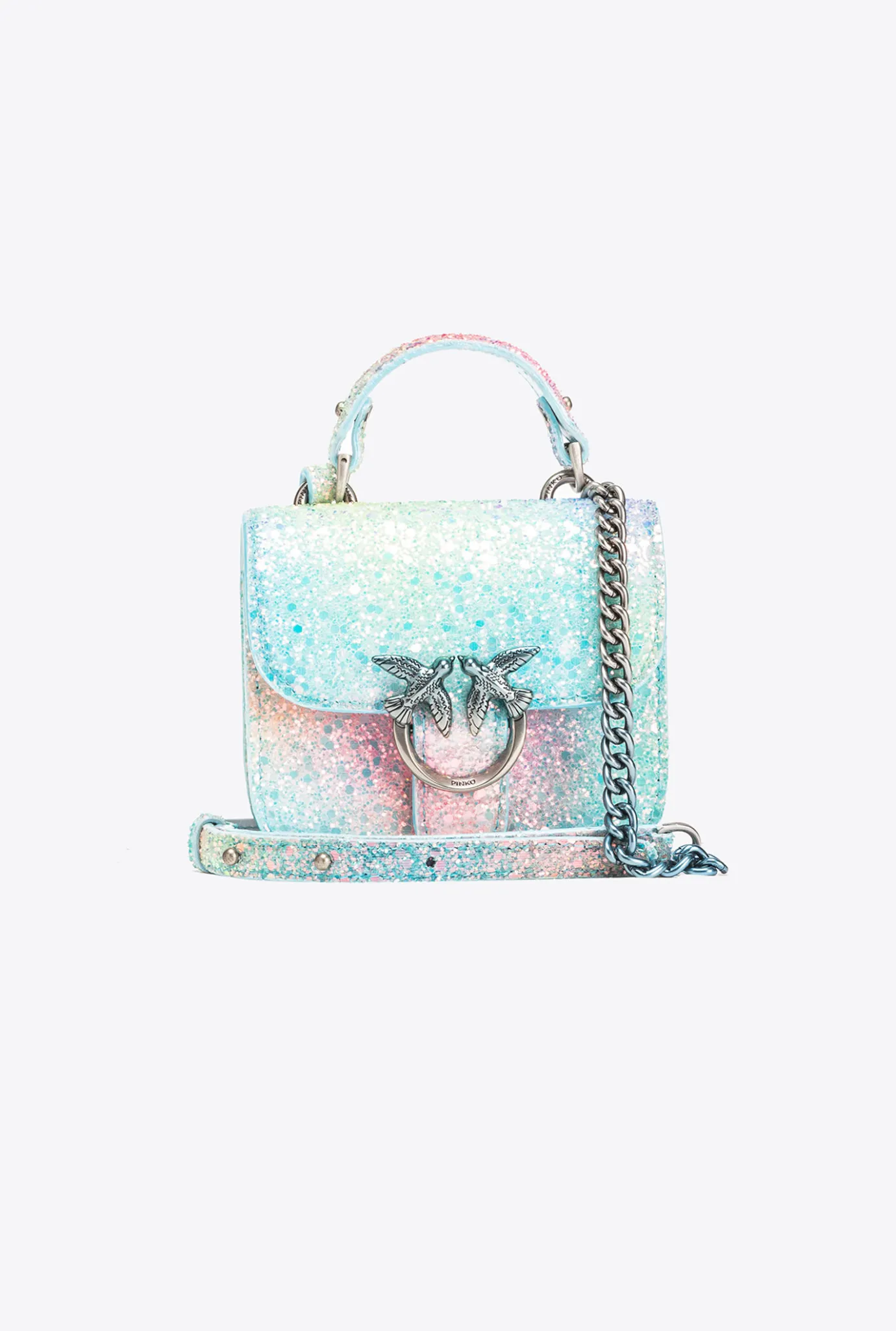 Sacs De Soirée|PINKO Micro Love Bag Bell Paillete Galleria Vert Multicolore-Vieil Argent