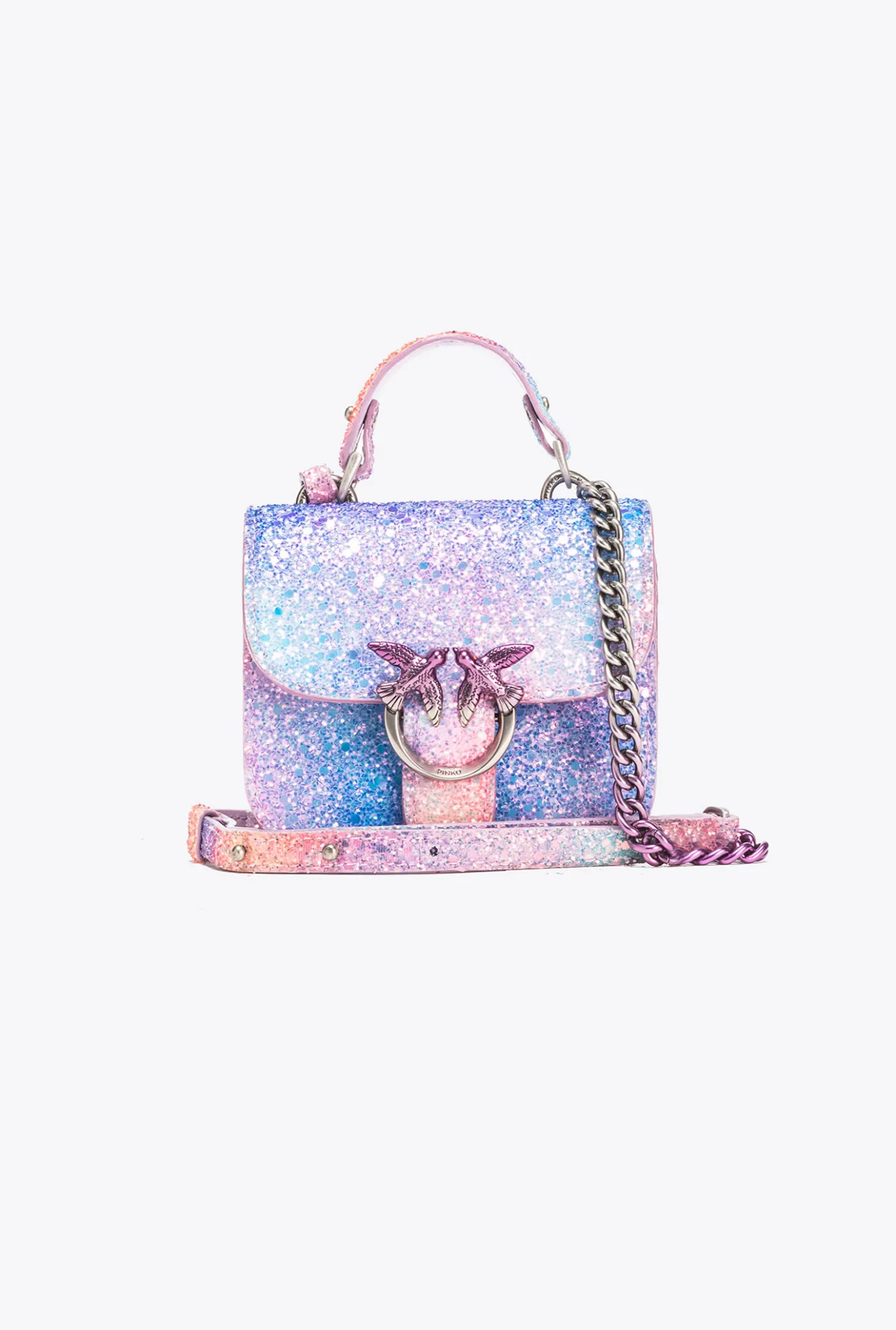 Sacs De Soirée|PINKO Micro Love Bag Bell Paillete Galleria Rose Multicolore-Vieil Argent