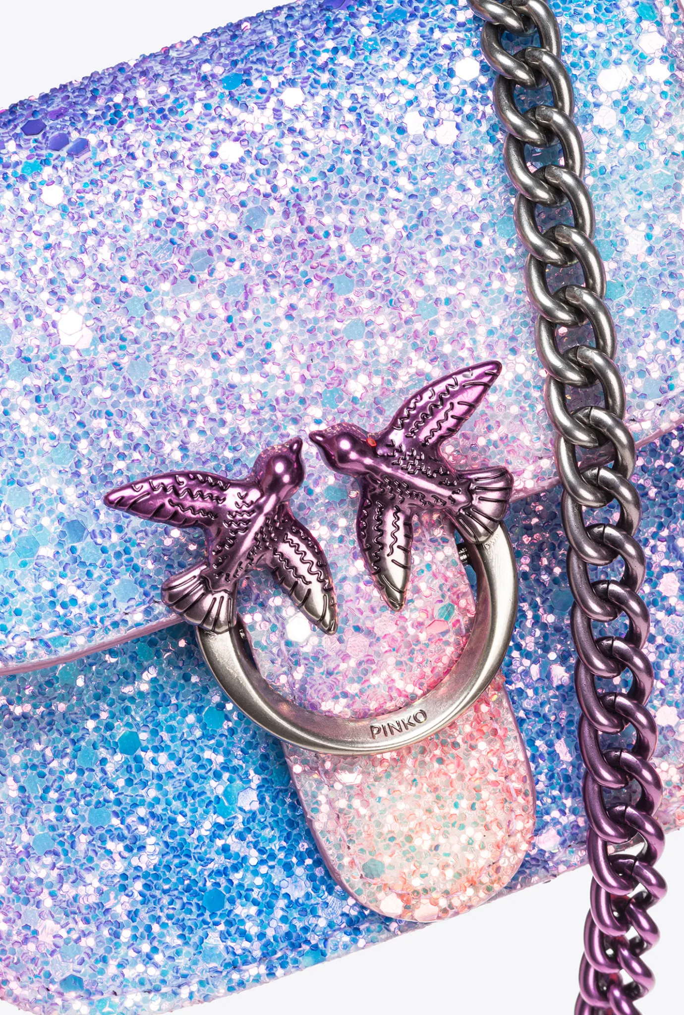 Sacs De Soirée|PINKO Micro Love Bag Bell Paillete Galleria Rose Multicolore-Vieil Argent