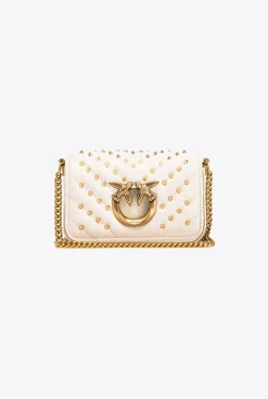 Sacs De Soirée|PINKO Micro Love Bag Click Chevron Studs Blanc+Blanc-Or Antique