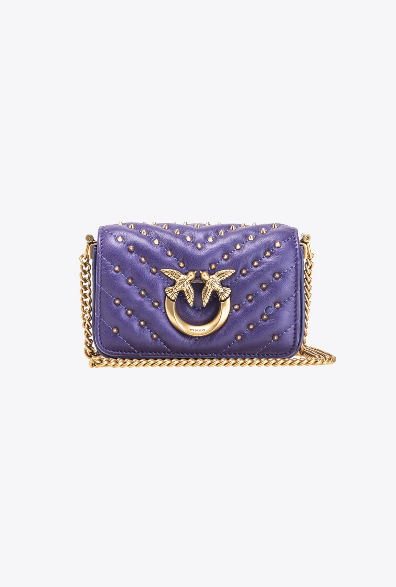 Micro Love Bag|PINKO Micro Love Bag Click Chevron Studs Violet Frangipanier-Or Antique