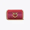 Sacs De Soirée|PINKO Micro Love Bag Click Full Strass Rouge Grenat-Or Antique