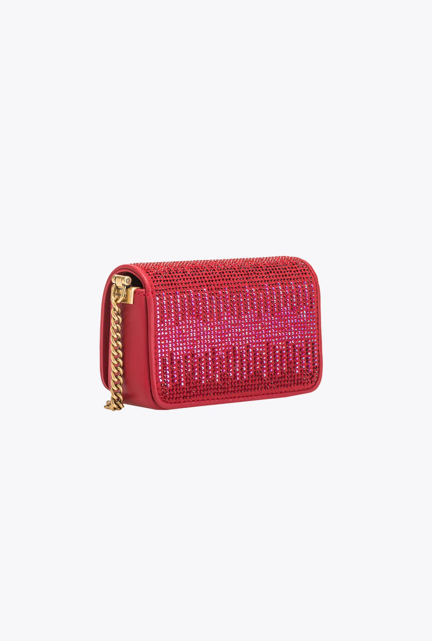 Sacs De Soirée|PINKO Micro Love Bag Click Full Strass Rouge Grenat-Or Antique