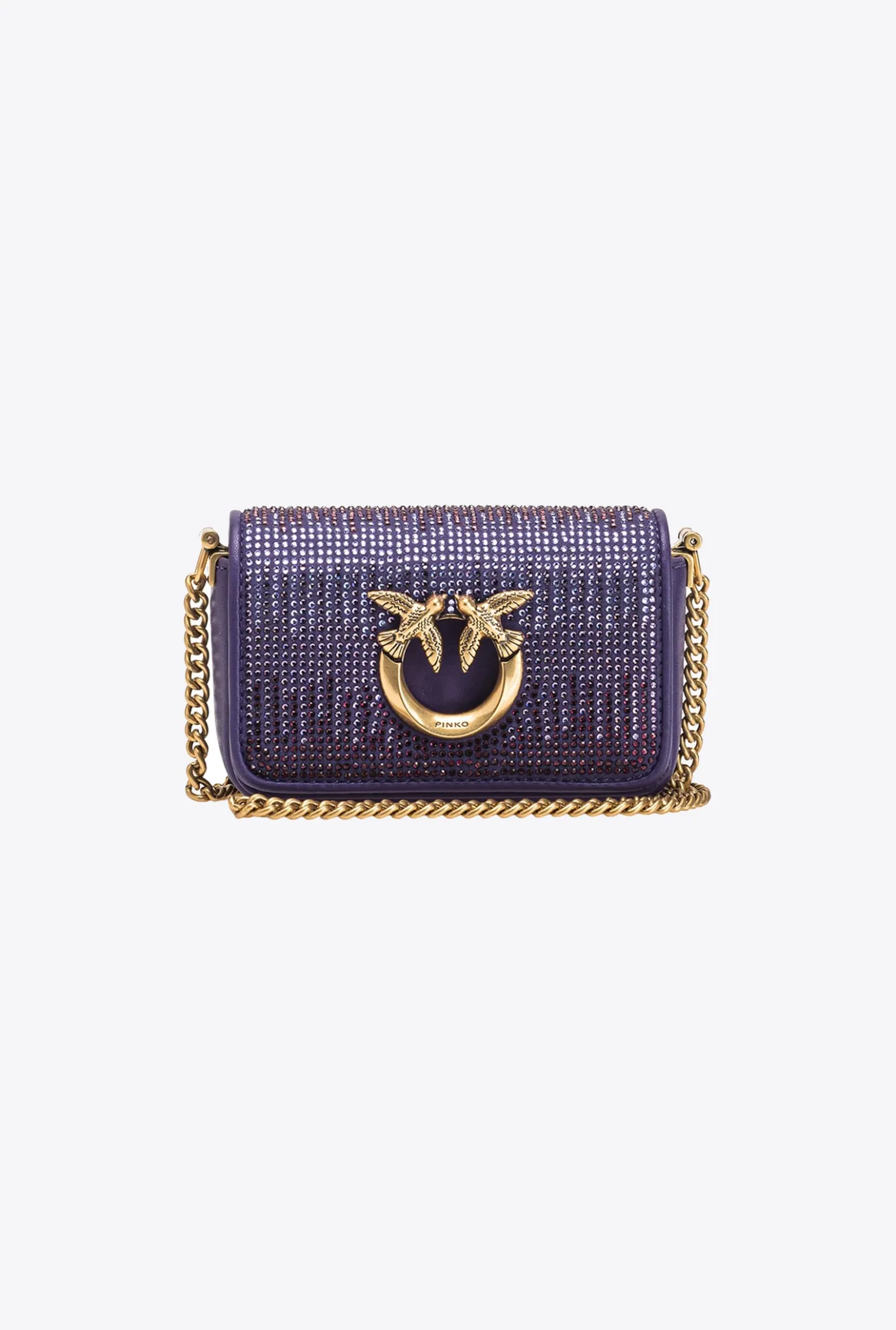 Sacs De Soirée|PINKO Micro Love Bag Click Full Strass Violet Frangipanier-Or Antique
