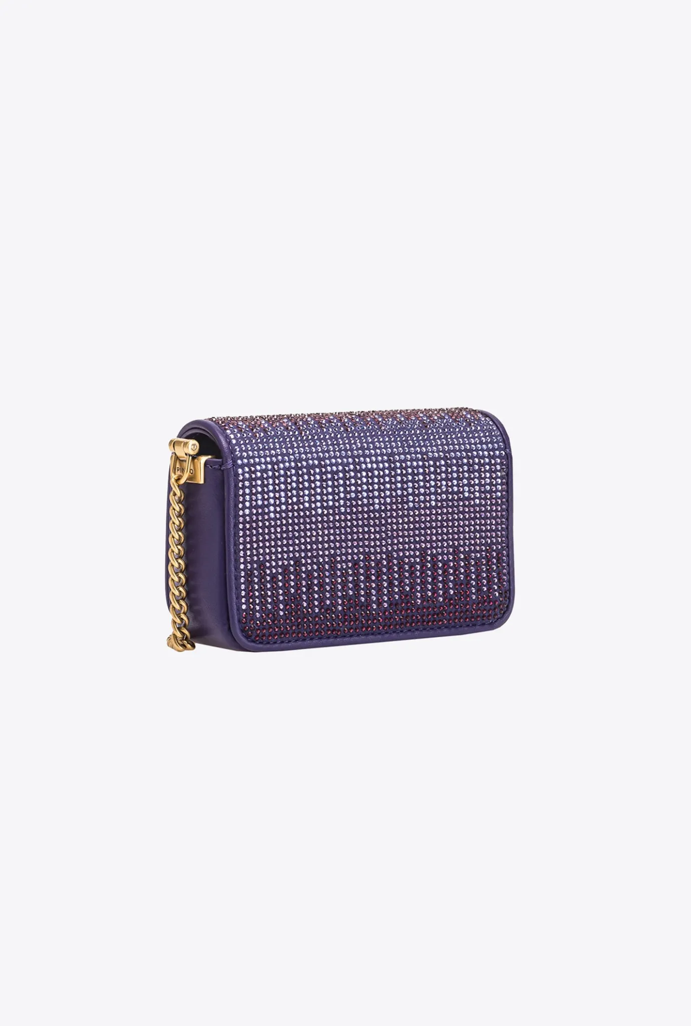 Sacs De Soirée|PINKO Micro Love Bag Click Full Strass Violet Frangipanier-Or Antique