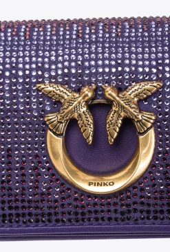 Sacs De Soirée|PINKO Micro Love Bag Click Full Strass Violet Frangipanier-Or Antique