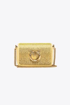 Sacs De Soirée|PINKO Micro Love Bag Click Full Strass Jaune Aqueux-Or Antique