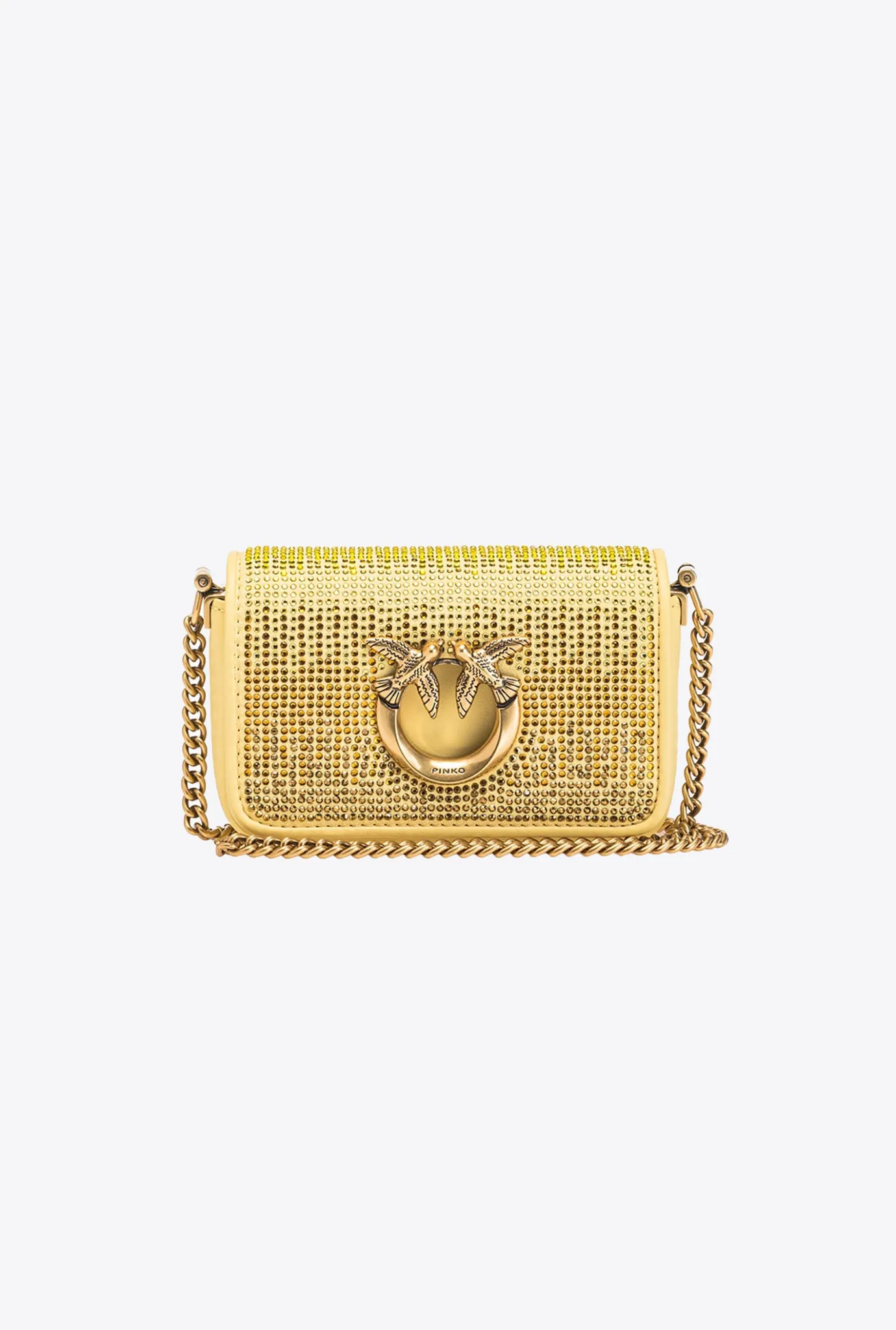 Sacs De Soirée|PINKO Micro Love Bag Click Full Strass Jaune Aqueux-Or Antique