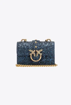 Sacs De Soirée|PINKO Micro Love Bag Grainy Glitter Bleu Clematite-Or Antique