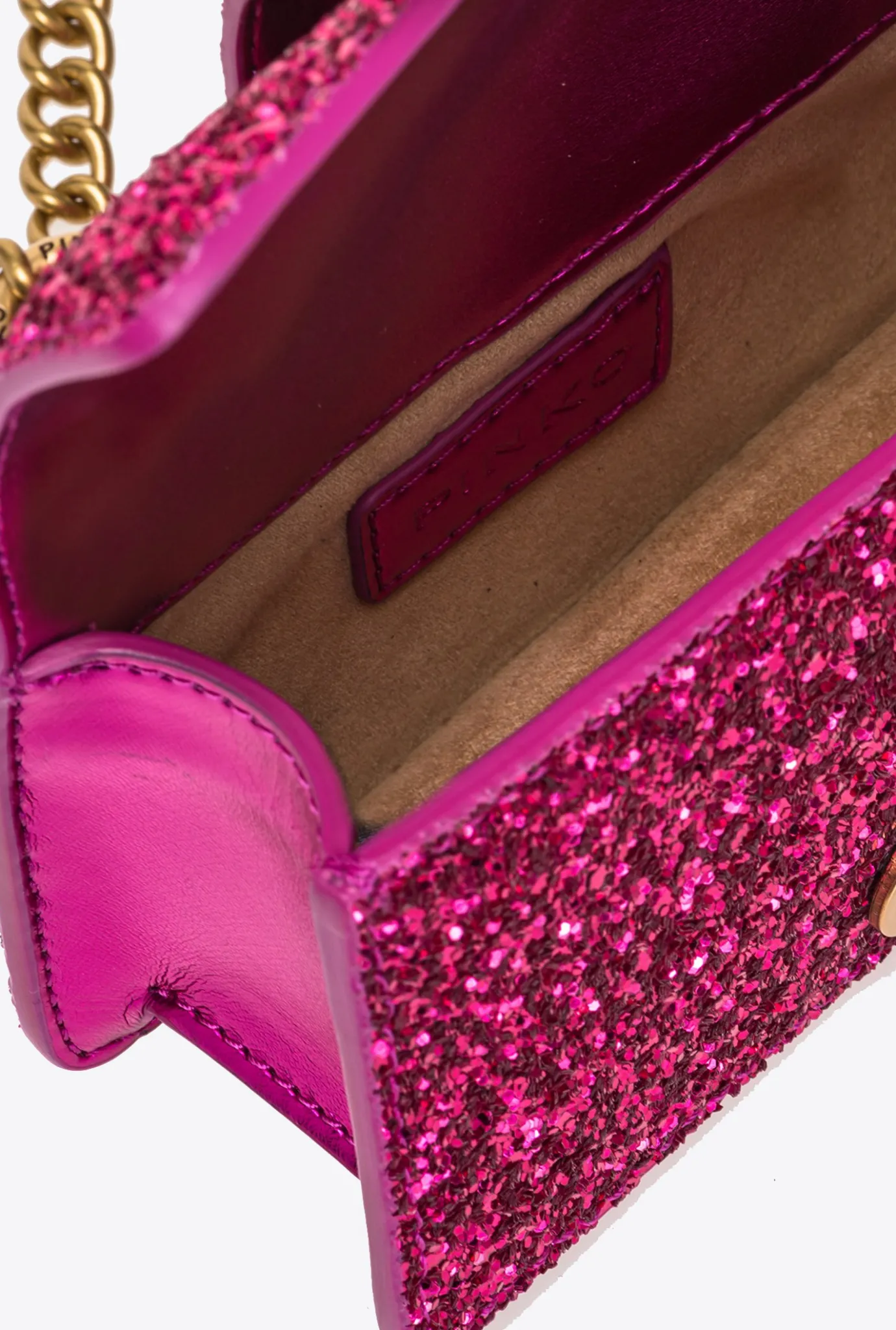 Sacs De Soirée|PINKO Micro Love Bag Grainy Glitter Rose Pinko-Or Antique