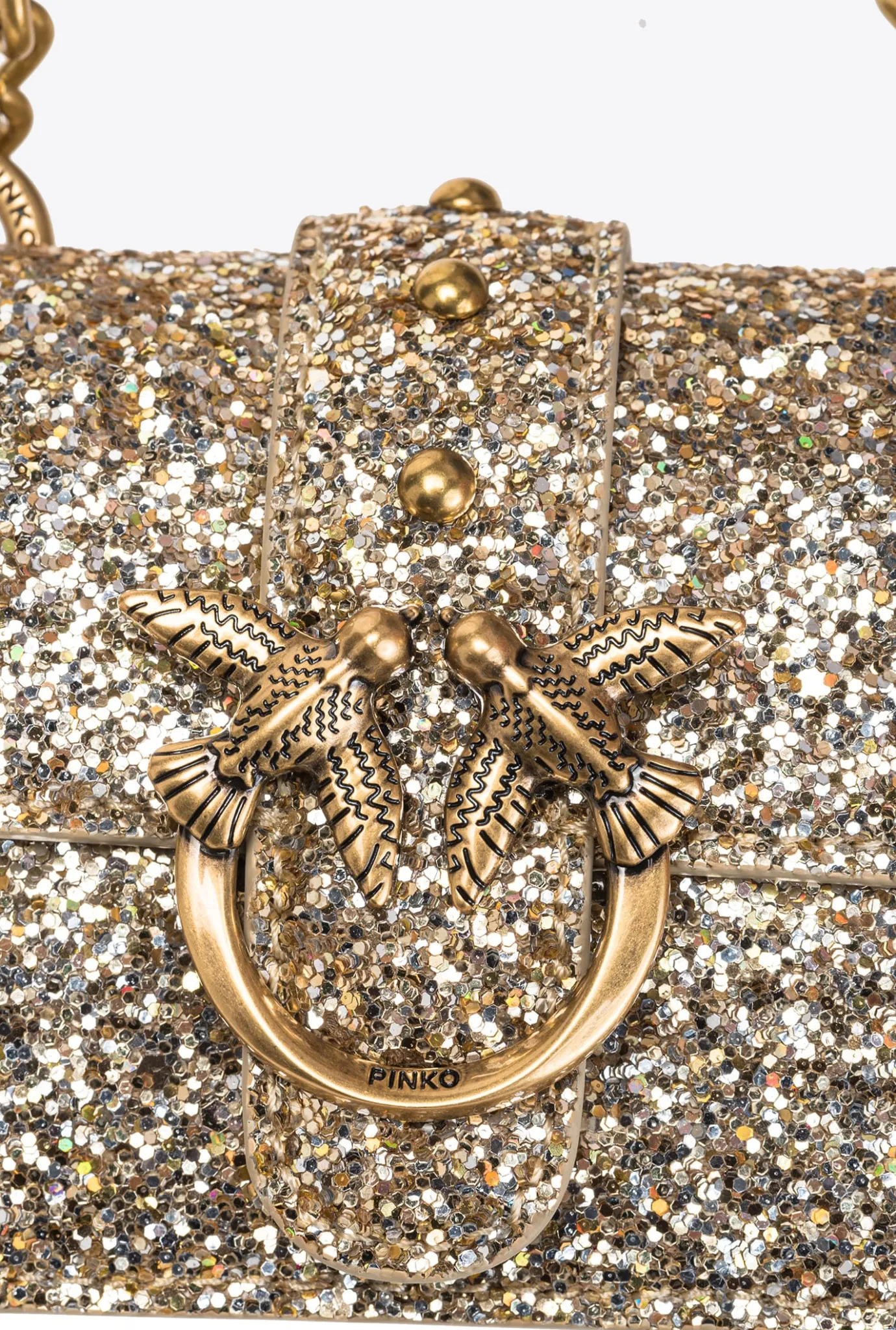 Sacs De Soirée|PINKO Micro Love Bag Grainy Glitter Or-Or Antique