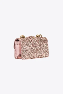 Sacs De Soirée|PINKO Micro Love Bag Grainy Glitter Rose/Rose Poudre-Or Antique