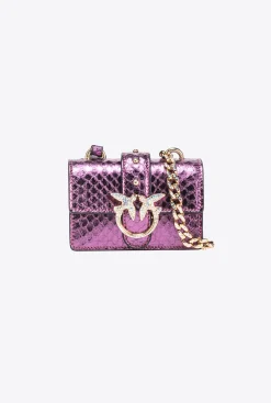 Sacs De Soirée|PINKO Micro Love Bag One En Reptile Lame Galleria Violet-Or Brillant