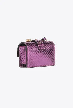 Sacs De Soirée|PINKO Micro Love Bag One En Reptile Lame Galleria Violet-Or Brillant
