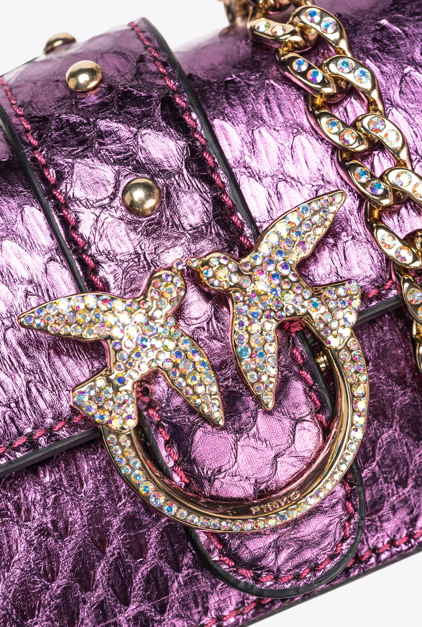 Sacs De Soirée|PINKO Micro Love Bag One En Reptile Lame Galleria Violet-Or Brillant