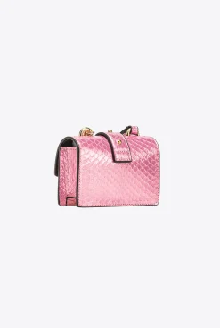 Sacs De Soirée|PINKO Micro Love Bag One En Reptile Lame Galleria Rose Poudre-Or Brillant