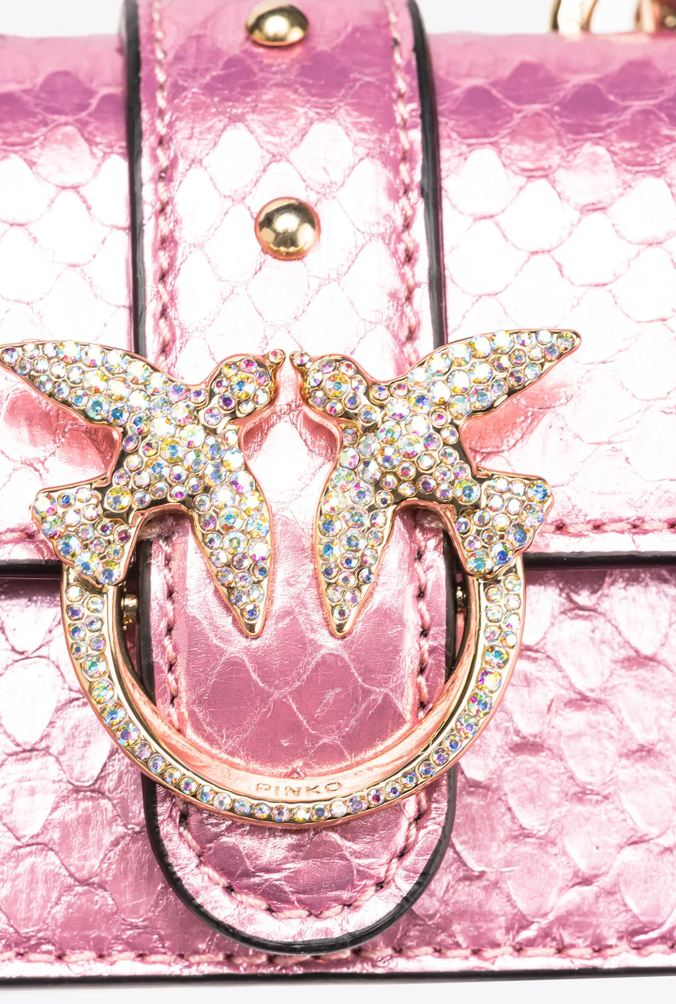 Sacs De Soirée|PINKO Micro Love Bag One En Reptile Lame Galleria Rose Poudre-Or Brillant