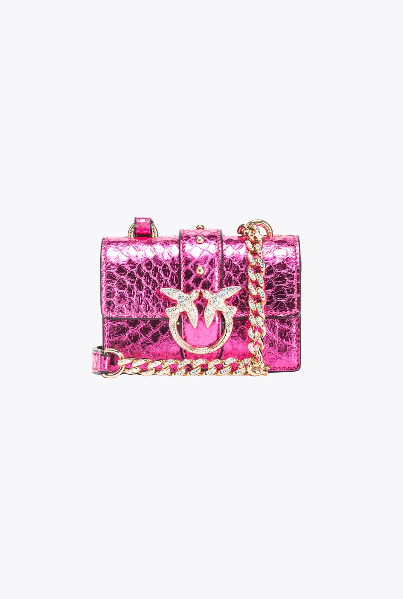 Sacs De Soirée|PINKO Micro Love Bag One En Reptile Lame Galleria Fuchsia-Or Brillant