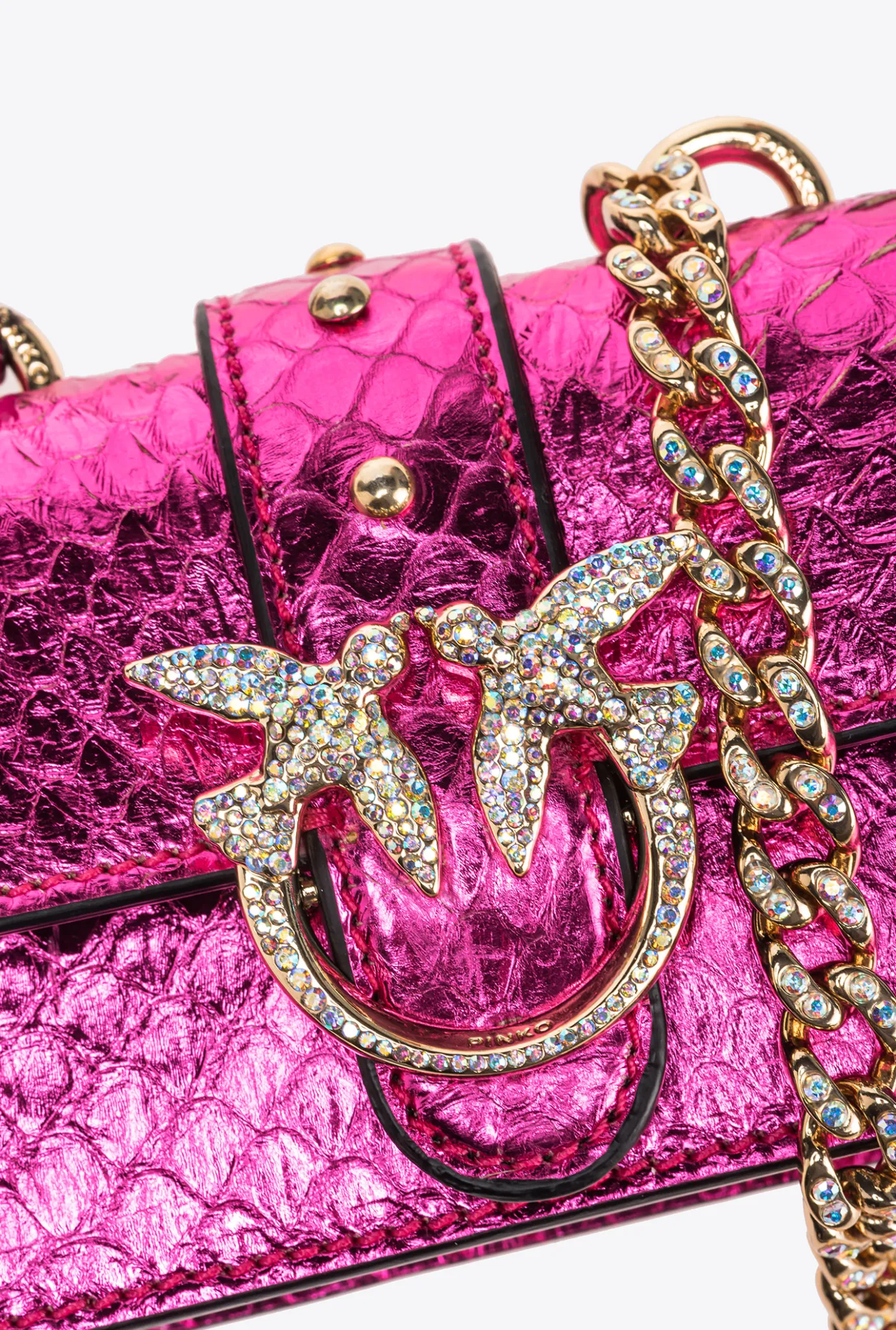 Sacs De Soirée|PINKO Micro Love Bag One En Reptile Lame Galleria Fuchsia-Or Brillant
