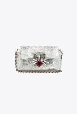 Sacs De Soirée|PINKO Micro Love Bag Puff A Strass Blanc+Blanc-Vieil Argent