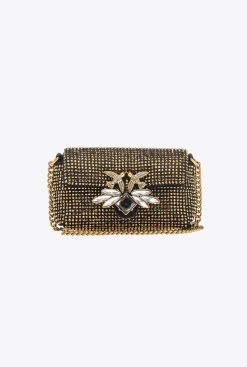 Sacs De Soirée|PINKO Micro Love Bag Puff A Strass Noir-Vieil Or