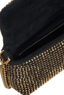 Sacs De Soirée|PINKO Micro Love Bag Puff A Strass Noir-Vieil Or