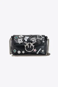 Sacs De Soirée|PINKO Micro Love Bag Puff Fancy Pins Noir-Vieil Argent