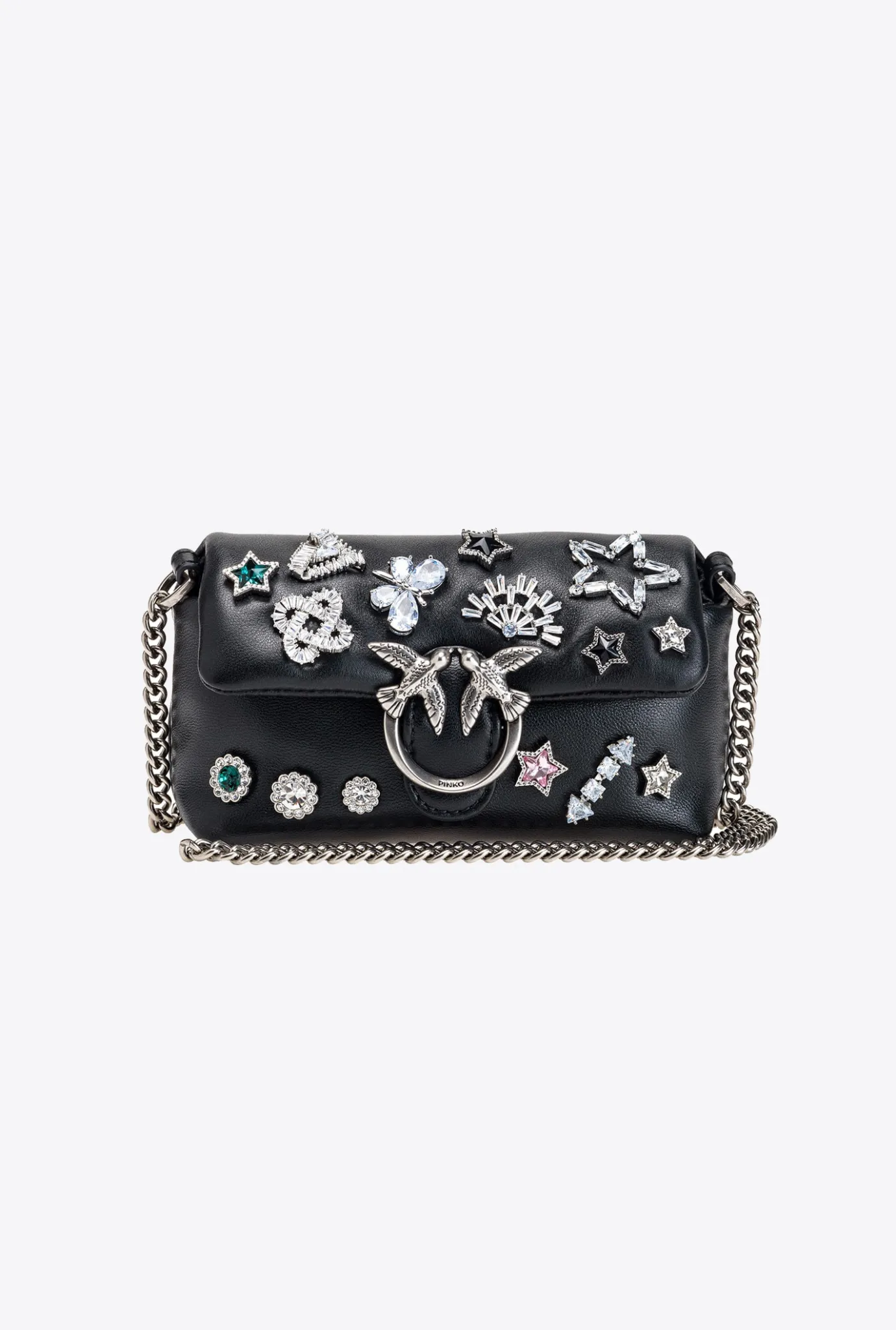 Sacs De Soirée|PINKO Micro Love Bag Puff Fancy Pins Noir-Vieil Argent