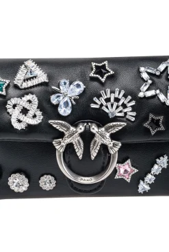 Sacs De Soirée|PINKO Micro Love Bag Puff Fancy Pins Noir-Vieil Argent