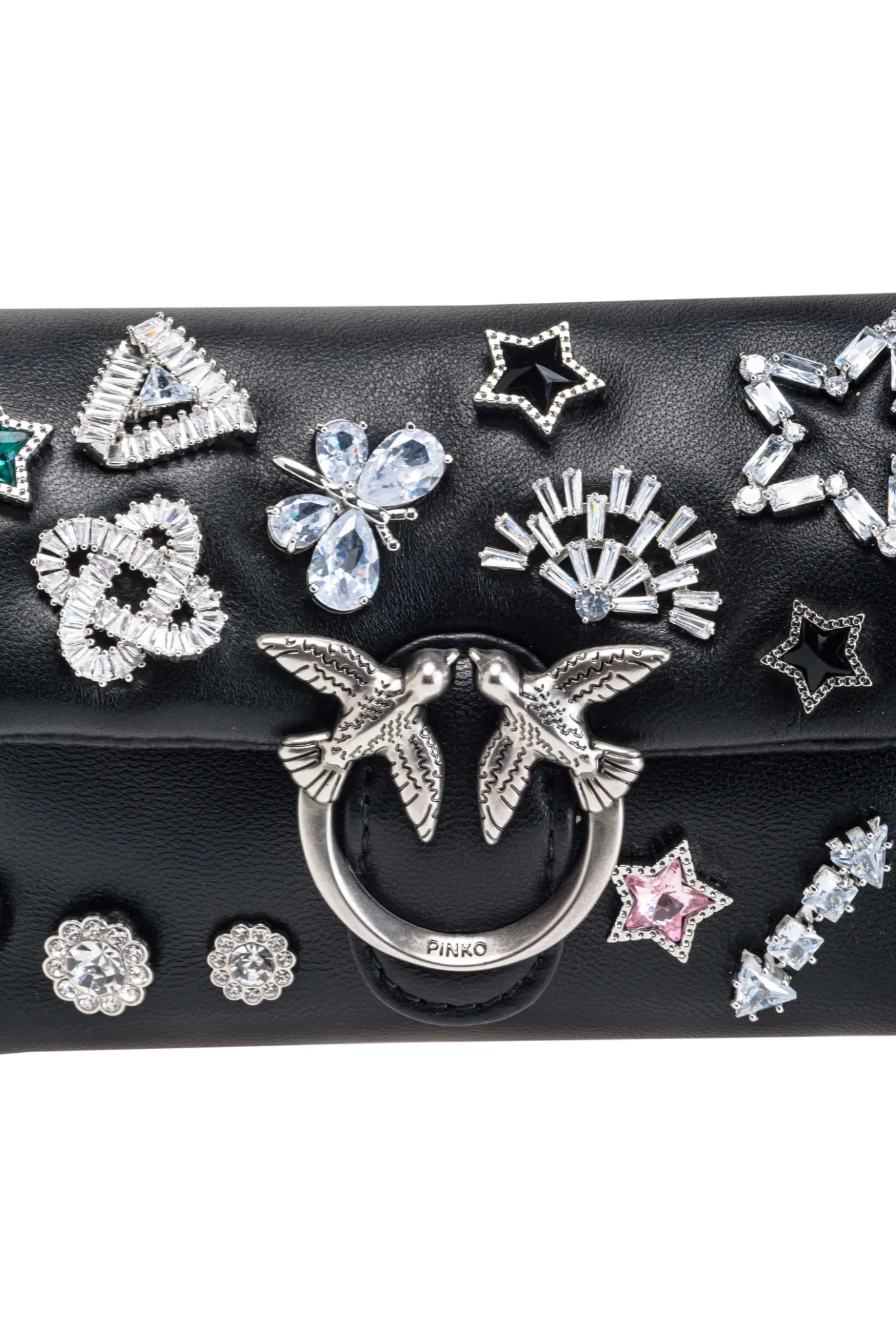 Sacs De Soirée|PINKO Micro Love Bag Puff Fancy Pins Noir-Vieil Argent