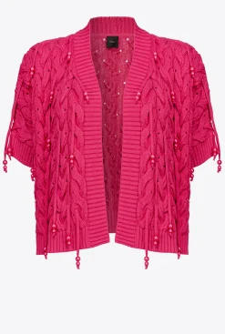 Topwear|PINKO Mini Cardigan Bord A Bord A Perles Rouge Framboise