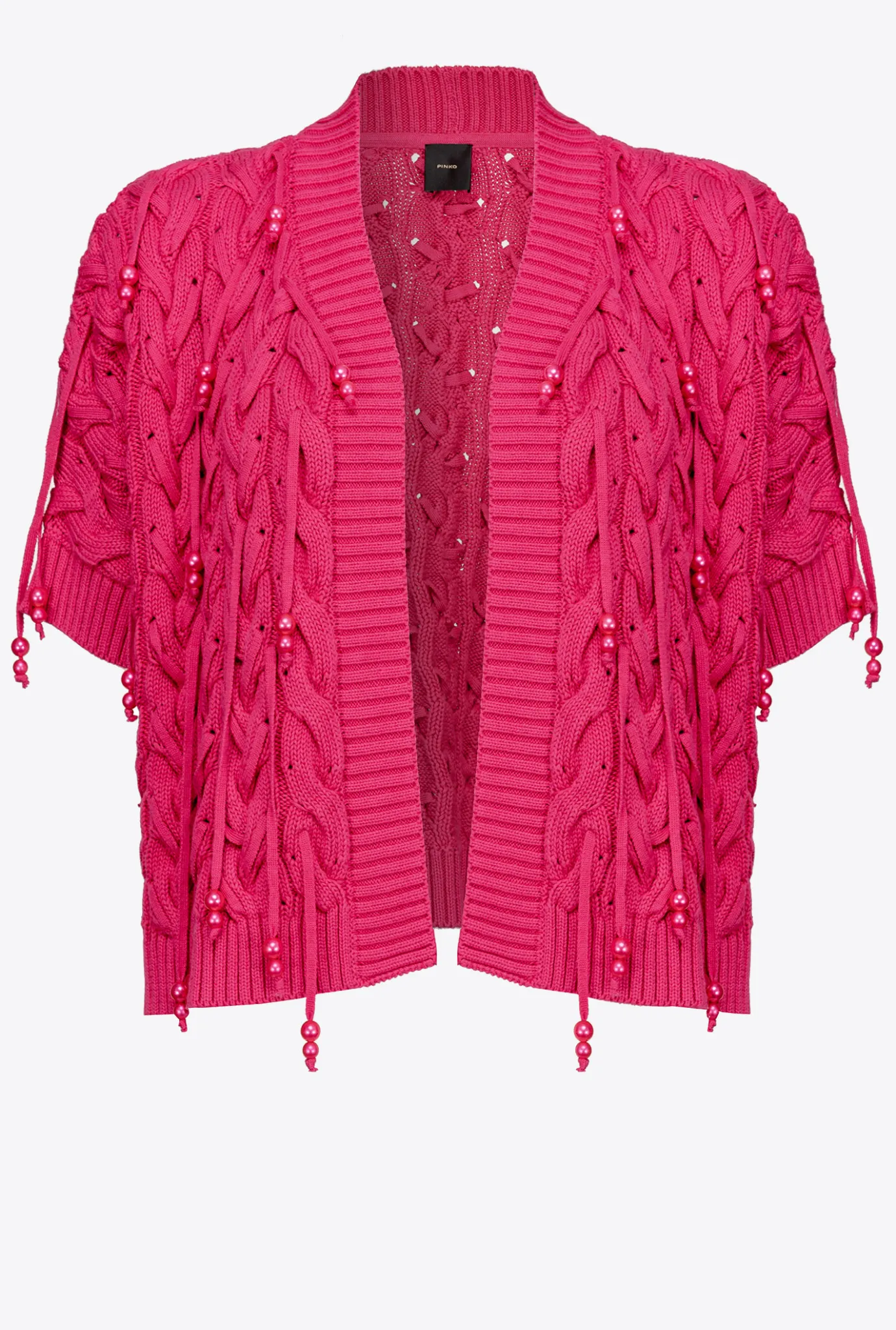 Topwear|PINKO Mini Cardigan Bord A Bord A Perles Rouge Framboise