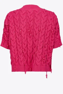 Topwear|PINKO Mini Cardigan Bord A Bord A Perles Rouge Framboise