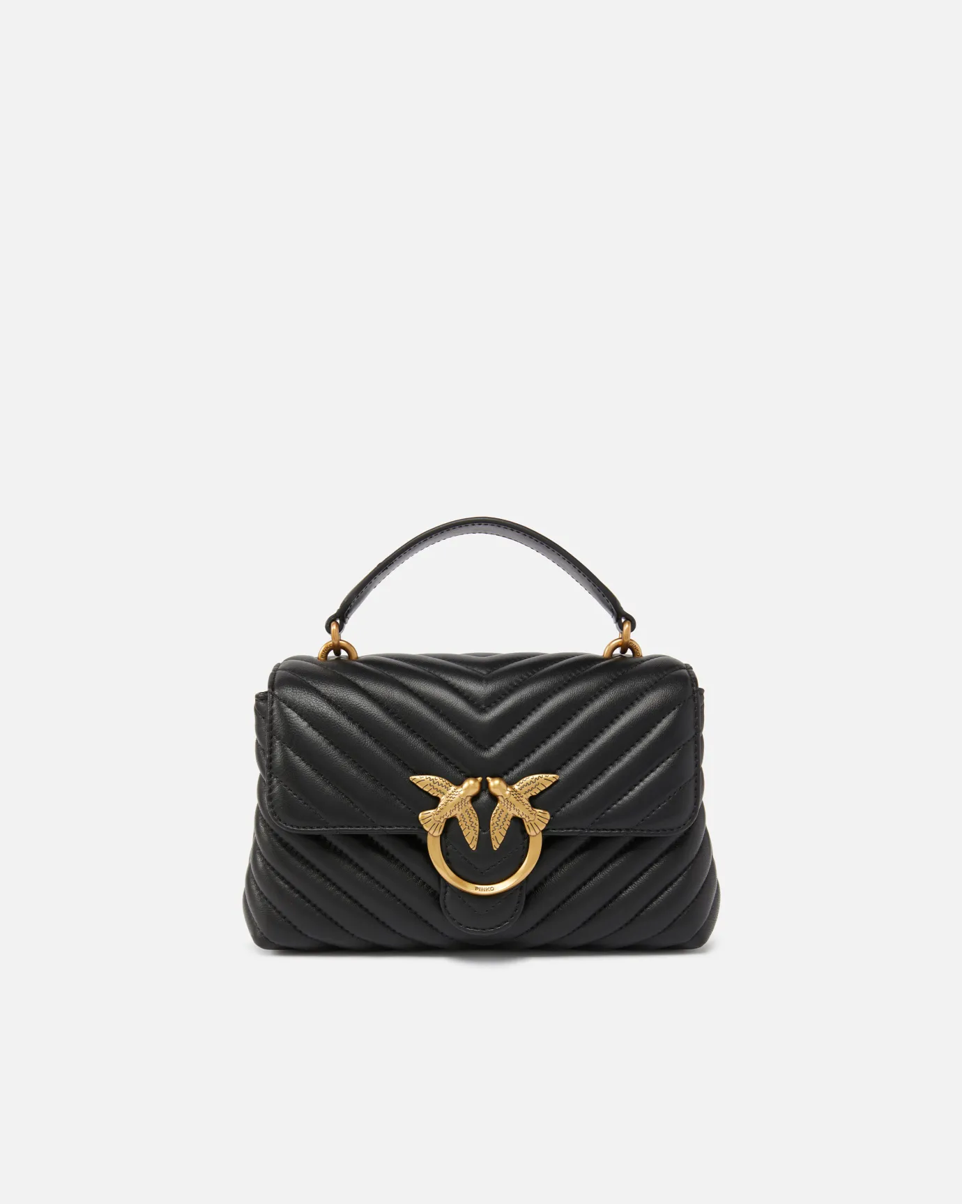 Sacs À Main|PINKO Mini Lady Love Bag Puff Chevron Noir-Vieil Or